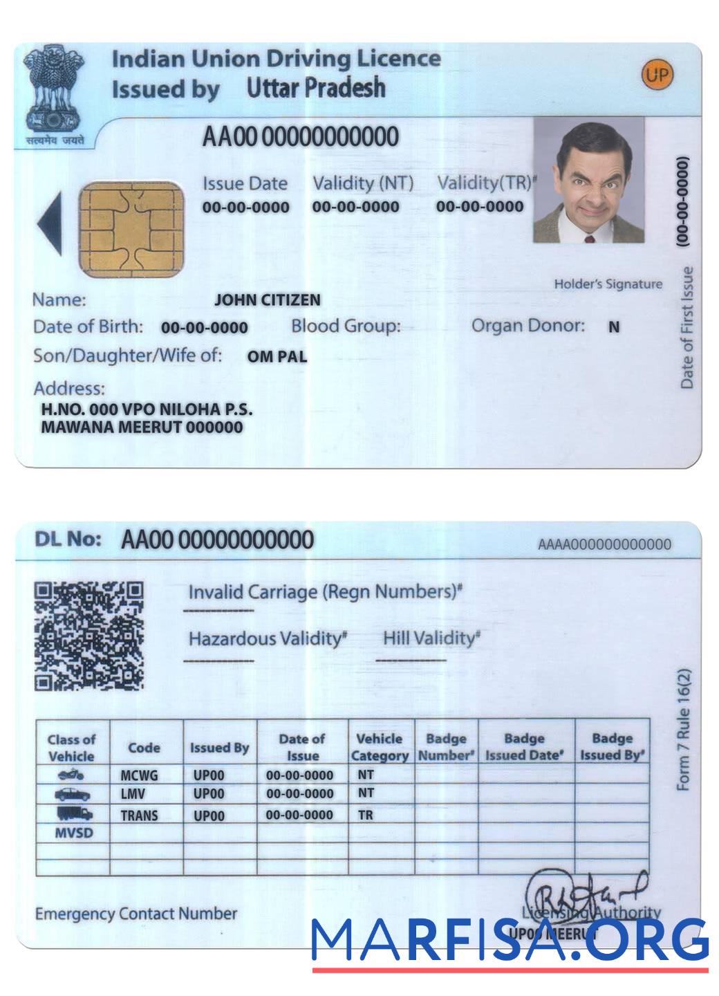 Realistic India Union driving license download for verification